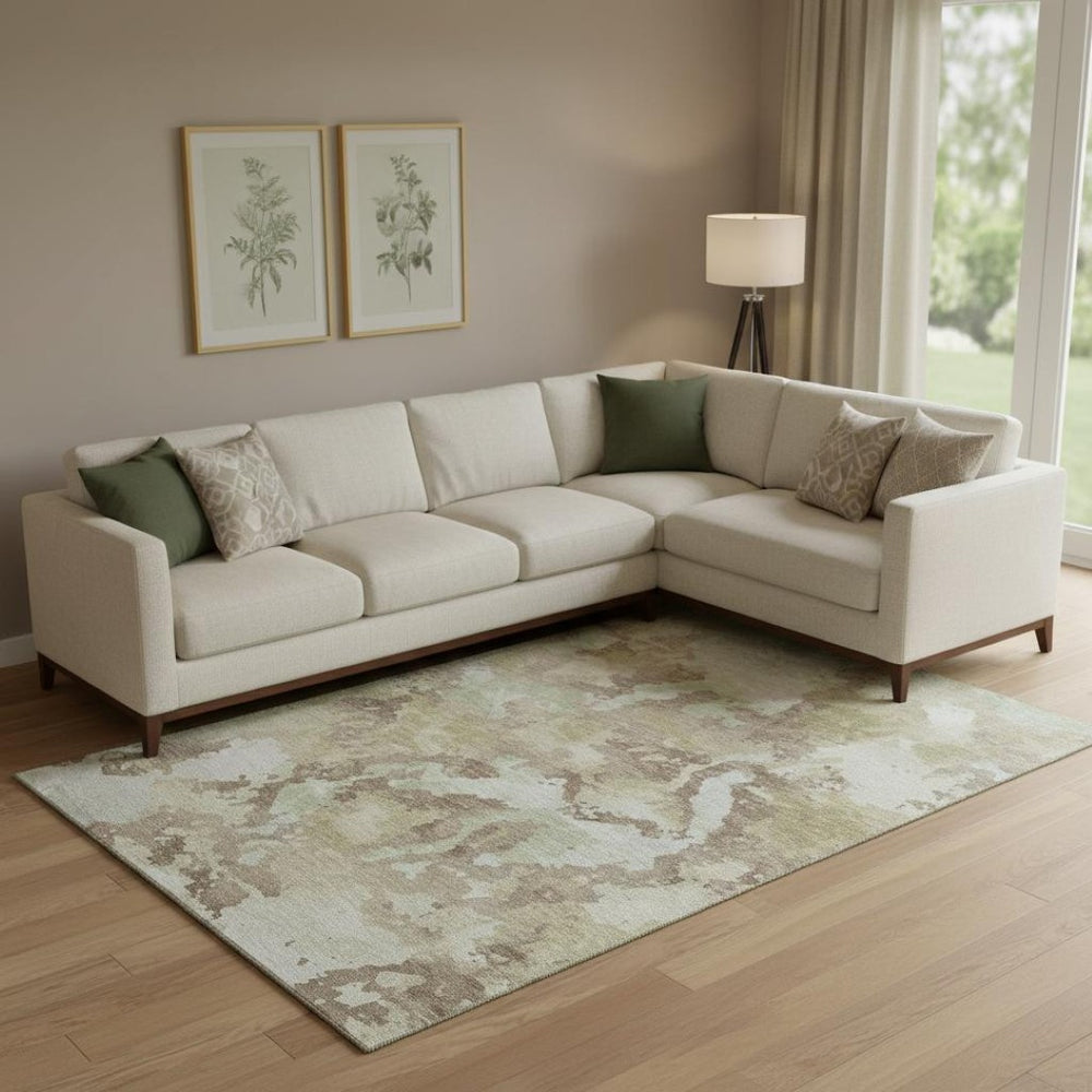 HomeRoots 10' X 14' Abstract Washable Area Rug in Taupe, Ivory & Beige - UV Protected, Pet-Friendly Design 693372