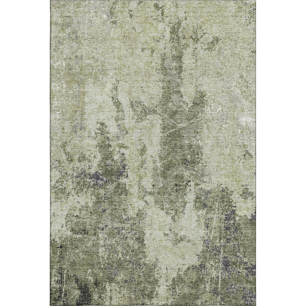 HomeRoots 5' X 8' Contemporary Artichoke Green Abstract Area Rug - Washable, UV Protected, Durable Design 693374