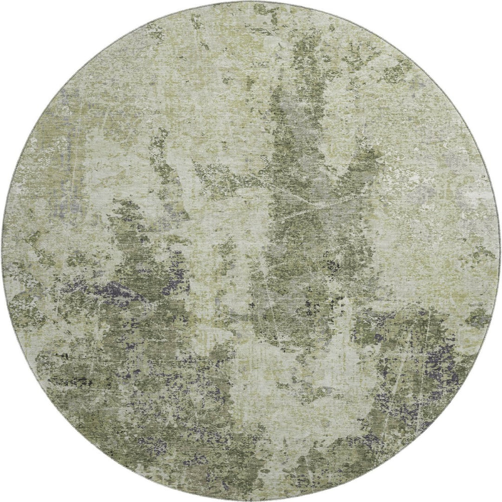 HomeRoots 8' X 8' Artichoke Green Abstract Round Rug – Stylish, Washable, UV-Protected, Modern Decor Essential! 693375