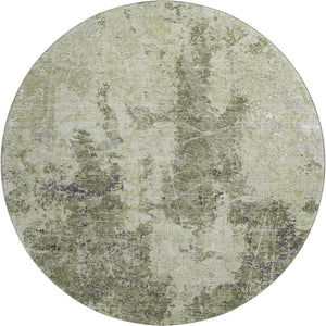 HomeRoots 8' X 8' Artichoke Green Abstract Round Rug – Stylish, Washable, UV-Protected, Modern Decor Essential! 693375