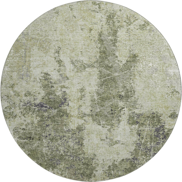 HomeRoots 8' X 8' Artichoke Green Abstract Round Rug – Stylish, Washable, UV-Protected, Modern Decor Essential! 693375