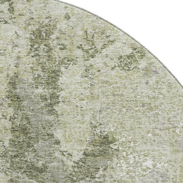 HomeRoots 8' X 8' Artichoke Green Abstract Round Rug – Stylish, Washable, UV-Protected, Modern Decor Essential! 693375