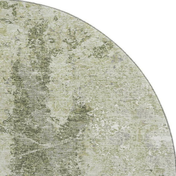 HomeRoots 8' X 8' Artichoke Green Abstract Round Rug – Stylish, Washable, UV-Protected, Modern Decor Essential! 693375
