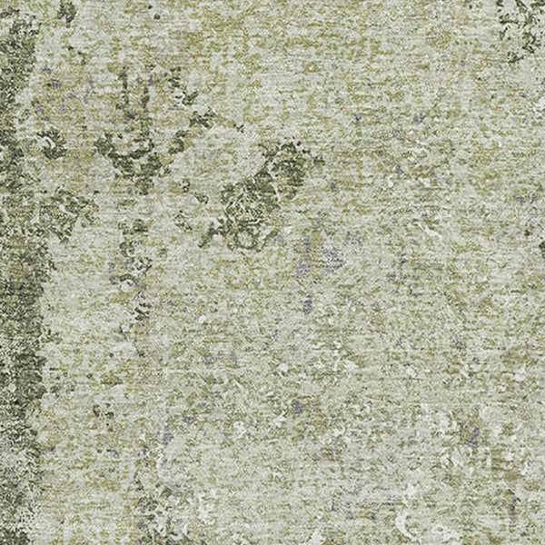 HomeRoots 8' Artichoke Green Charcoal & Ivory Abstract Area Rug - Washable, UV Protected, Stain-Resistant Design 693376