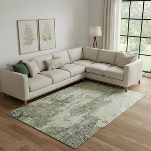 HomeRoots 9' X 12' Artichoke Green Charcoal Ivory Abstract Rug - Durable, Washable, UV Protected for Active Homes 693377