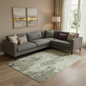 HomeRoots 10' X 14' Artichoke Green Abstract Area Rug – Washable, Stain-Resistant, UV Protected & Non-Slip Backing 693378