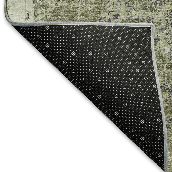 HomeRoots 10' X 14' Artichoke Green Abstract Area Rug – Washable, Stain-Resistant, UV Protected & Non-Slip Backing 693378