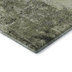 HomeRoots 10' X 14' Artichoke Green Abstract Area Rug – Washable, Stain-Resistant, UV Protected & Non-Slip Backing 693378