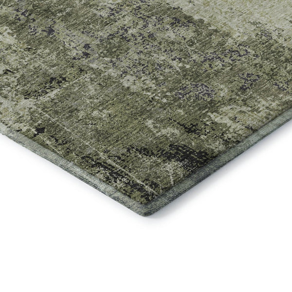 HomeRoots 10' X 14' Artichoke Green Abstract Area Rug – Washable, Stain-Resistant, UV Protected & Non-Slip Backing 693378