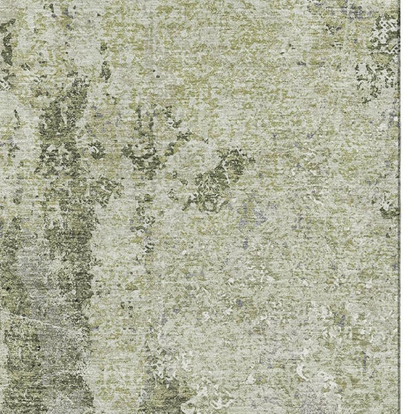 HomeRoots 10' X 14' Artichoke Green Abstract Area Rug – Washable, Stain-Resistant, UV Protected & Non-Slip Backing 693378