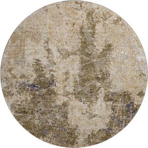 HomeRoots 8' Stylish Khaki Beige & Charcoal Abstract Round Rug - Washable, UV-Protected, Stain-Resistant Design 693381