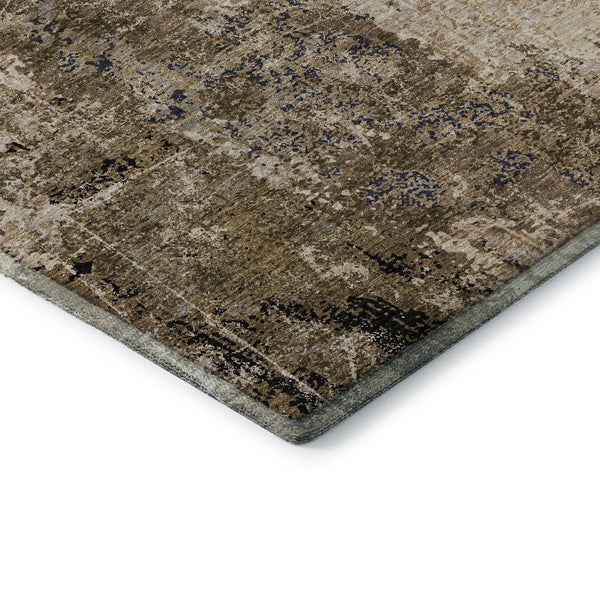 HomeRoots 8' Stylish Khaki Beige & Charcoal Abstract Round Rug - Washable, UV-Protected, Stain-Resistant Design 693381