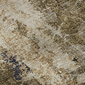 HomeRoots 8' Stylish Khaki Beige & Charcoal Abstract Round Rug - Washable, UV-Protected, Stain-Resistant Design 693381