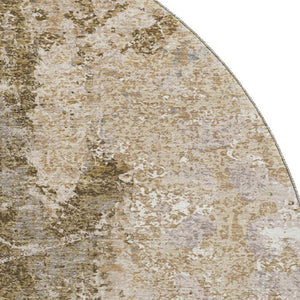 HomeRoots 8' Stylish Khaki Beige & Charcoal Abstract Round Rug - Washable, UV-Protected, Stain-Resistant Design 693381