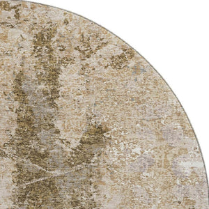 HomeRoots 8' Stylish Khaki Beige & Charcoal Abstract Round Rug - Washable, UV-Protected, Stain-Resistant Design 693381