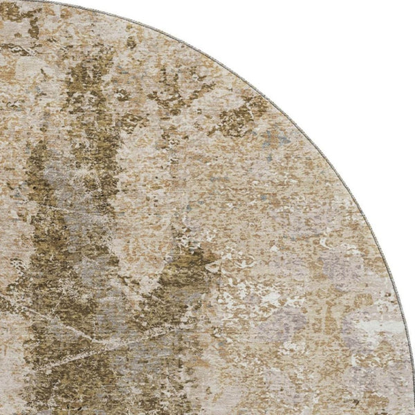 HomeRoots 8' Stylish Khaki Beige & Charcoal Abstract Round Rug - Washable, UV-Protected, Stain-Resistant Design 693381
