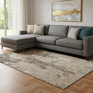 HomeRoots 8' Khaki Beige and Charcoal Abstract Washable Area Rug - UV Protected, Stylish, and Durable Design 693382