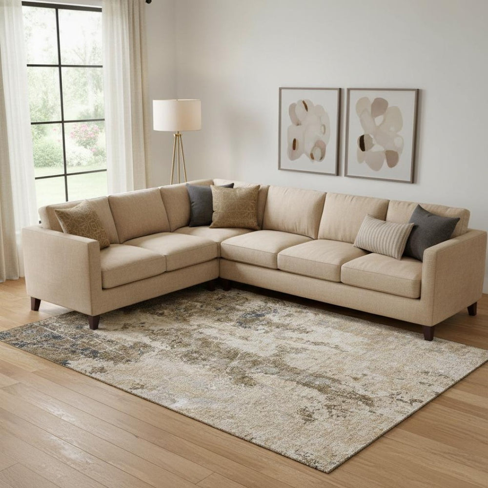 HomeRoots 9' X 12' Washable Khaki Beige & Charcoal Abstract Area Rug with UV Protection for High-Traffic Spaces 693383