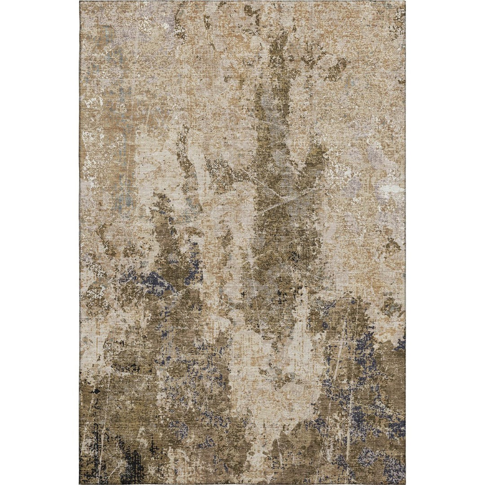 HomeRoots 9' X 12' Washable Khaki Beige & Charcoal Abstract Area Rug with UV Protection for High-Traffic Spaces 693383