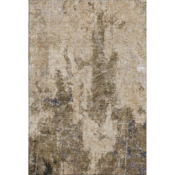 HomeRoots 9' X 12' Washable Khaki Beige & Charcoal Abstract Area Rug with UV Protection for High-Traffic Spaces 693383