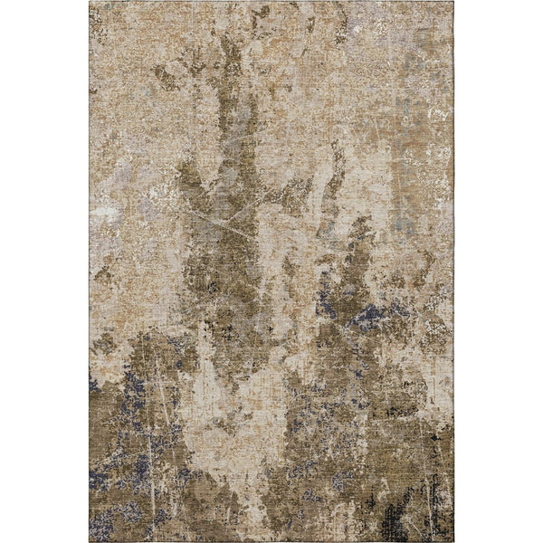 HomeRoots 9' X 12' Washable Khaki Beige & Charcoal Abstract Area Rug with UV Protection for High-Traffic Spaces 693383