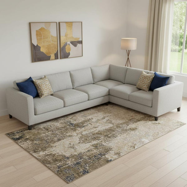 HomeRoots 10' Khaki Beige & Charcoal Abstract Washable Area Rug - UV Protected, Durable & Easy Care Design 693384