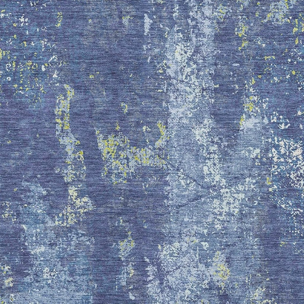 HomeRoots 5' X 8' Navy Blue & Lime Green Abstract Washable Area Rug - Stylish, UV-Protected, and Stain-Resistant! 693386