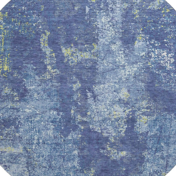HomeRoots 8' X 8' Navy Blue & Lime Green Abstract Washable Round Rug - Durable, Stylish, UV Protected Design! 693387