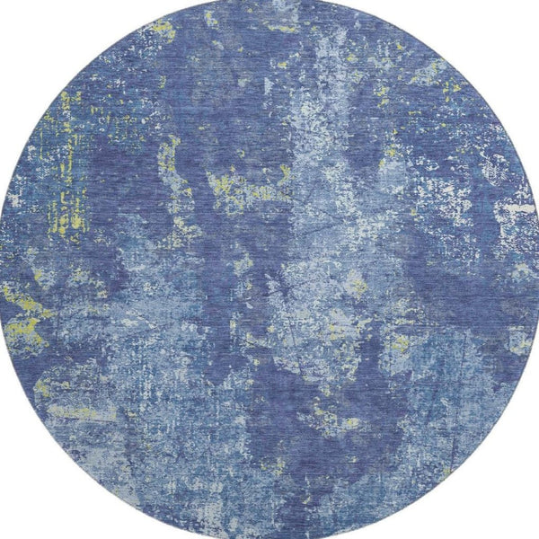 HomeRoots 8' X 8' Navy Blue & Lime Green Abstract Washable Round Rug - Durable, Stylish, UV Protected Design! 693387