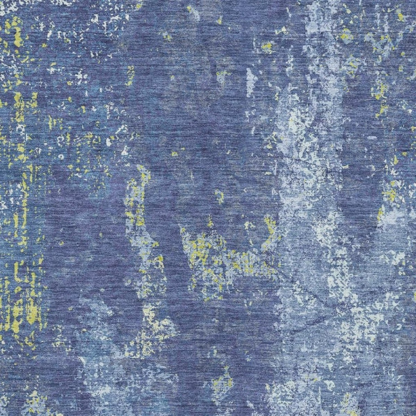HomeRoots 8' Navy Blue & Lime Green Abstract Area Rug - Washable, UV-Protected, Durable, Perfect for High-Traffic Areas! 693388