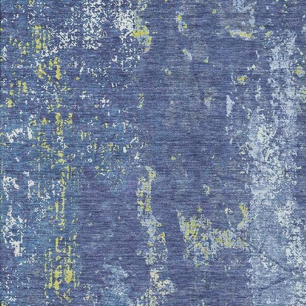 HomeRoots 9' X 12' Navy Blue and Lime Green Abstract Area Rug - Washable, UV Protected, Stylish & Durable Design 693389