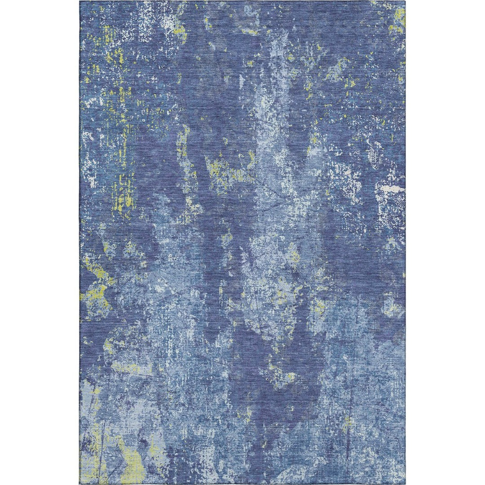 HomeRoots 10' X 14' Navy Blue & Lime Green Abstract Washable Area Rug – Durable, UV-Protected, Modern Design! 693390