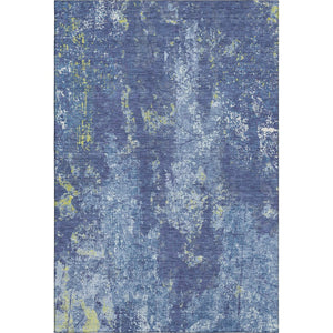 HomeRoots 10' X 14' Navy Blue & Lime Green Abstract Washable Area Rug – Durable, UV-Protected, Modern Design! 693390