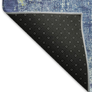 HomeRoots 10' X 14' Navy Blue & Lime Green Abstract Washable Area Rug – Durable, UV-Protected, Modern Design! 693390