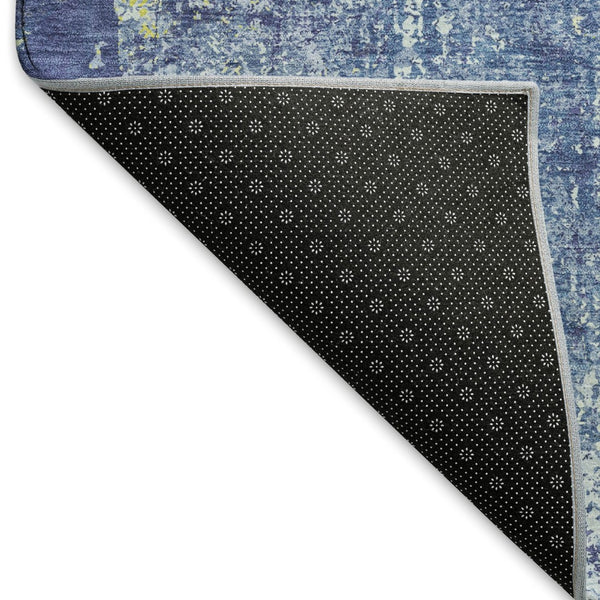 HomeRoots 10' X 14' Navy Blue & Lime Green Abstract Washable Area Rug – Durable, UV-Protected, Modern Design! 693390