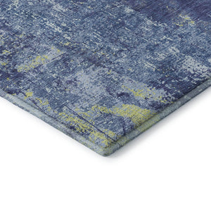 HomeRoots 10' X 14' Navy Blue & Lime Green Abstract Washable Area Rug – Durable, UV-Protected, Modern Design! 693390