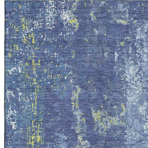HomeRoots 10' X 14' Navy Blue & Lime Green Abstract Washable Area Rug – Durable, UV-Protected, Modern Design! 693390