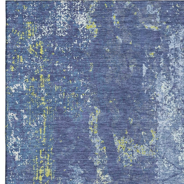 HomeRoots 10' X 14' Navy Blue & Lime Green Abstract Washable Area Rug – Durable, UV-Protected, Modern Design! 693390