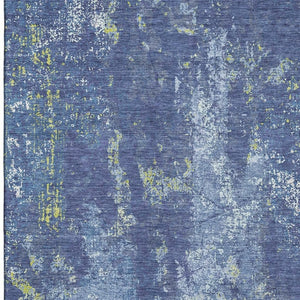 HomeRoots 10' X 14' Navy Blue & Lime Green Abstract Washable Area Rug – Durable, UV-Protected, Modern Design! 693390