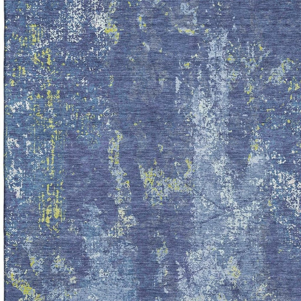 HomeRoots 10' X 14' Navy Blue & Lime Green Abstract Washable Area Rug – Durable, UV-Protected, Modern Design! 693390