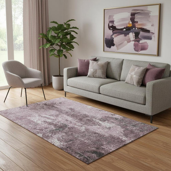 HomeRoots 5' X 8' Stylish Pink Charcoal Ivory Abstract Area Rug – Washable, UV Protected, Stain Resistant! 693392