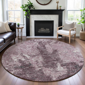 HomeRoots 8' X 8' Modern Abstract Washable Round Rug in Pink, Charcoal & Ivory - UV Resistant, Easy Care & Stylish 693393