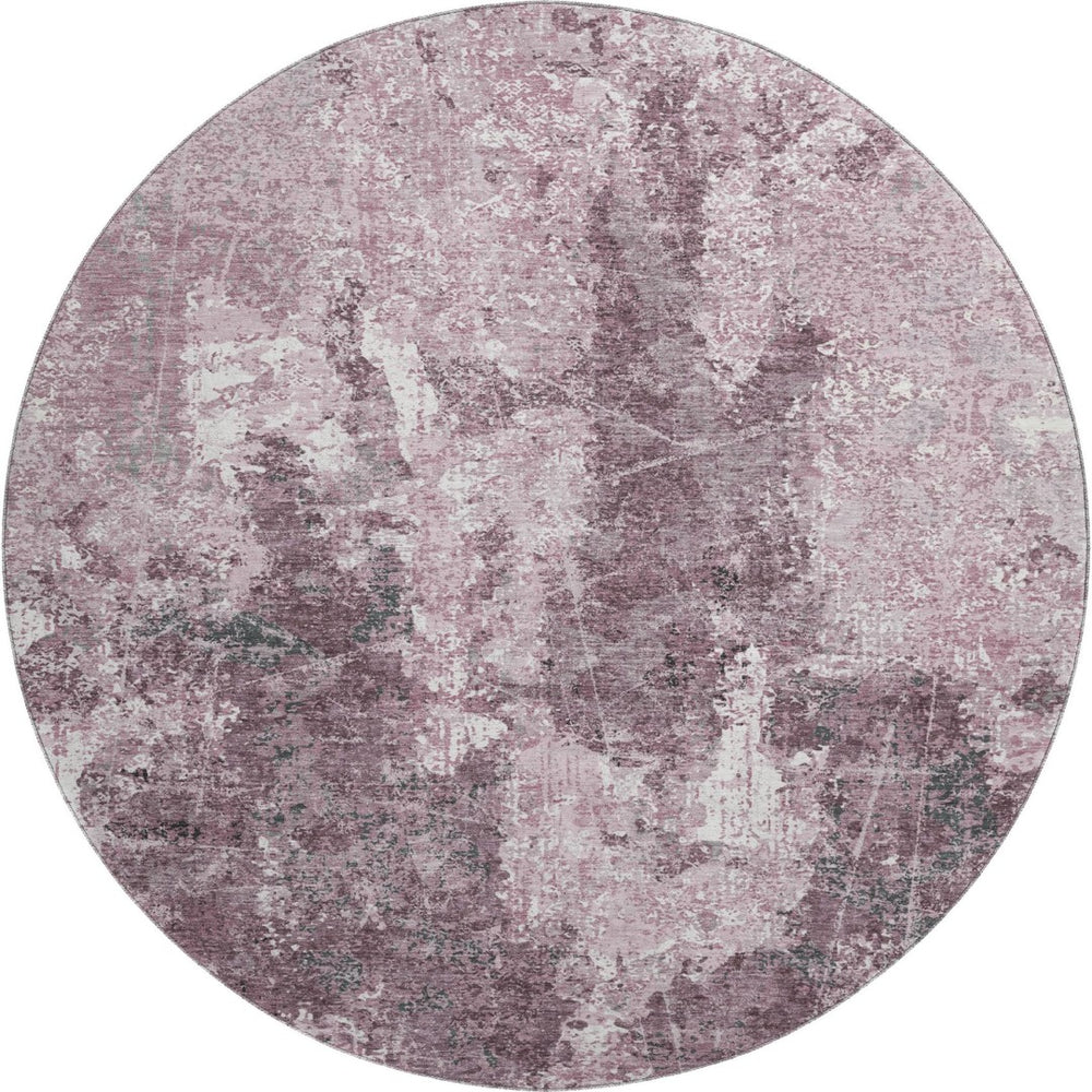 HomeRoots 8' X 8' Modern Abstract Washable Round Rug in Pink, Charcoal & Ivory - UV Resistant, Easy Care & Stylish 693393