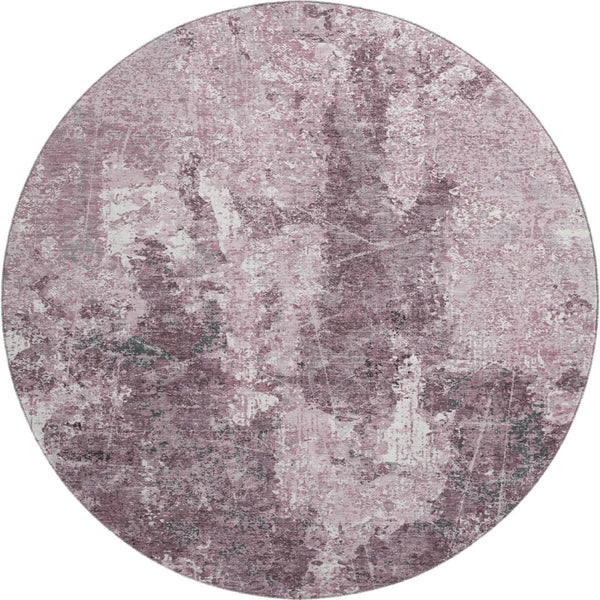 HomeRoots 8' X 8' Modern Abstract Washable Round Rug in Pink, Charcoal & Ivory - UV Resistant, Easy Care & Stylish 693393