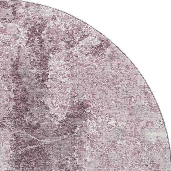 HomeRoots 8' X 8' Modern Abstract Washable Round Rug in Pink, Charcoal & Ivory - UV Resistant, Easy Care & Stylish 693393