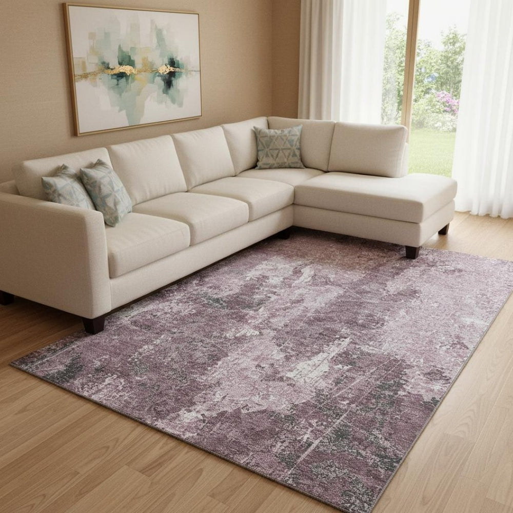 HomeRoots 8' Modern Abstract Pink Charcoal Ivory Area Rug - Washable, UV Protected, Stain Resistant Design 693394