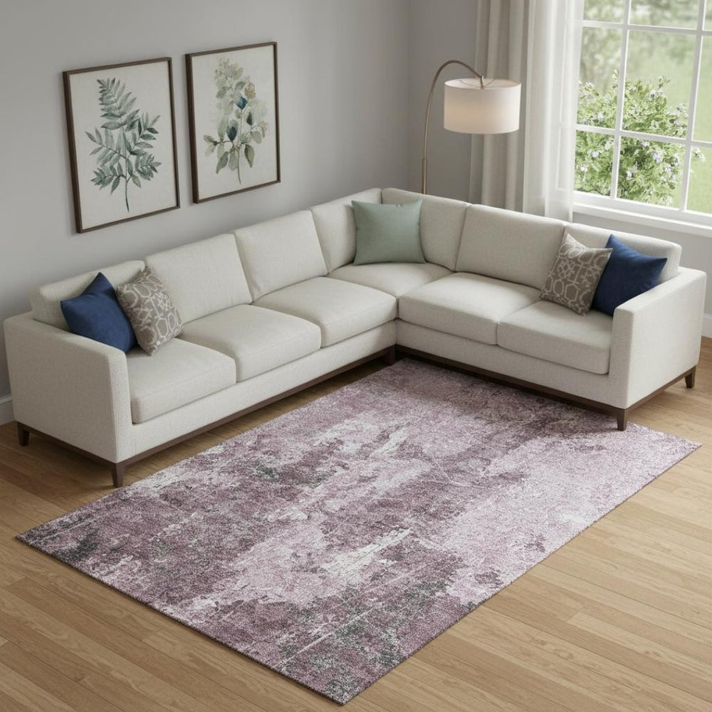 HomeRoots 9' X 12' Stylish Pink Charcoal Ivory Washable Area Rug with UV Protection for Active Homes & Spaces 693395
