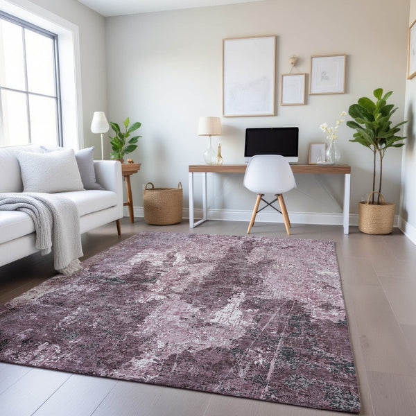 HomeRoots 9' X 12' Stylish Pink Charcoal Ivory Washable Area Rug with UV Protection for Active Homes & Spaces 693395