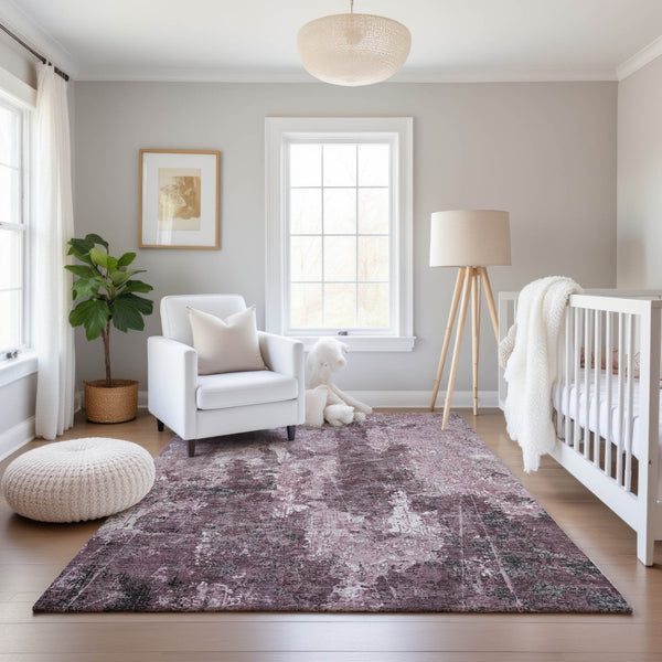 HomeRoots 9' X 12' Stylish Pink Charcoal Ivory Washable Area Rug with UV Protection for Active Homes & Spaces 693395