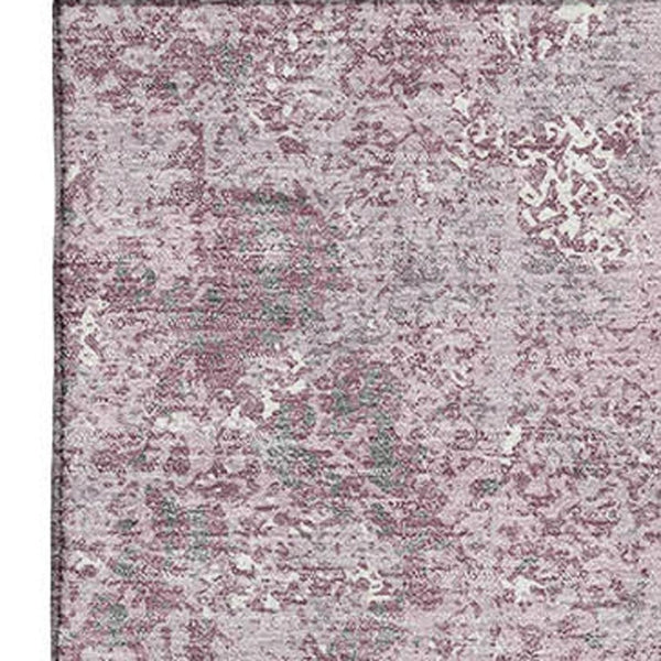 HomeRoots 9' X 12' Stylish Pink Charcoal Ivory Washable Area Rug with UV Protection for Active Homes & Spaces 693395